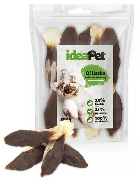 IDEAPET 500g USZKA KRÓLICZE Z WOŁOWINĄ